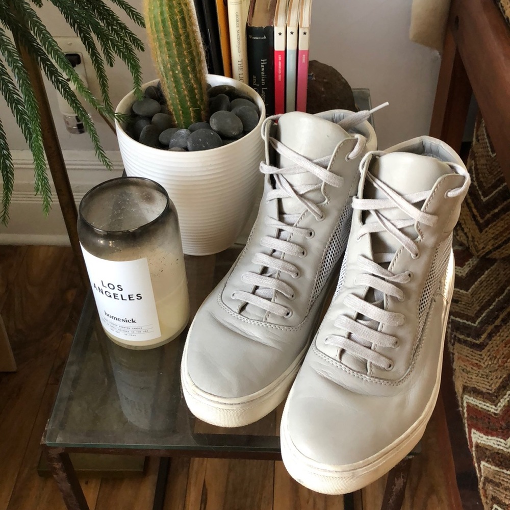 Vince Gray Leather Hightop Sneakers